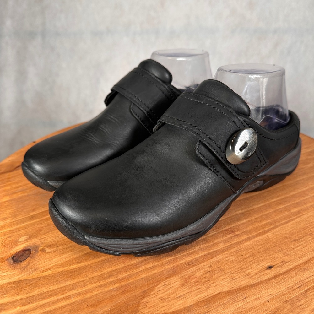Easy Spirit Seequip Clogs Women 9.5N Black Good Leather Slip On Mules